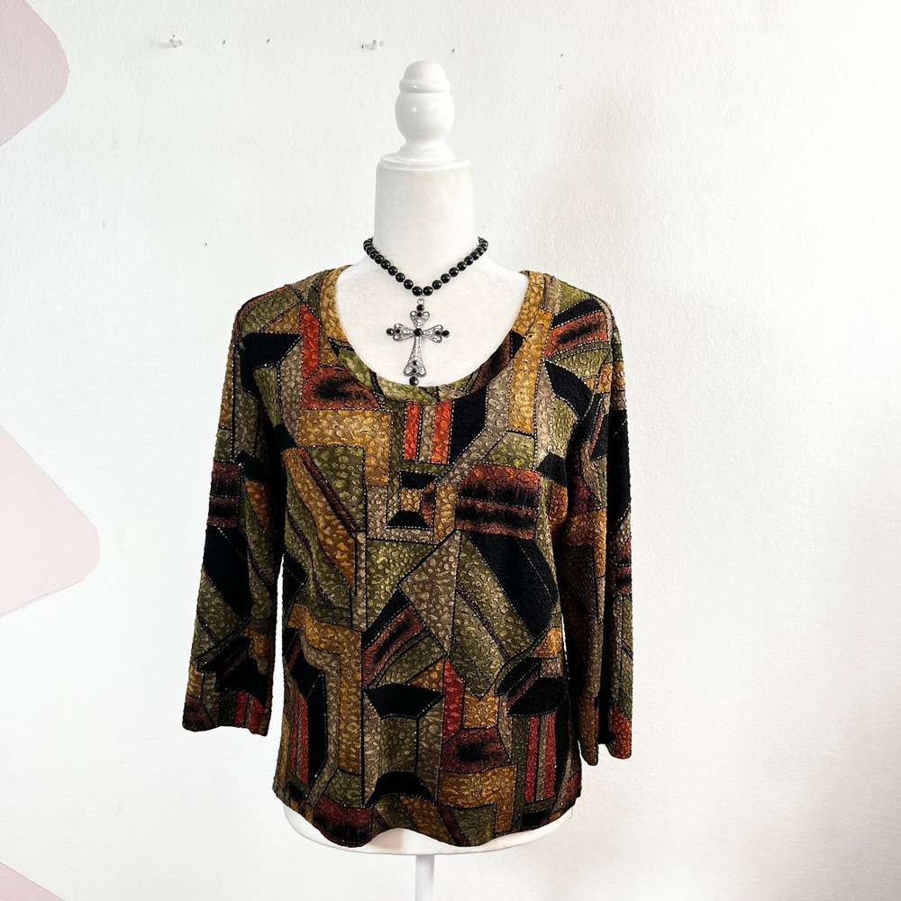Vintage Chico's Top Geometric Sz 1 Retro 70s Inspired 90s Y2K